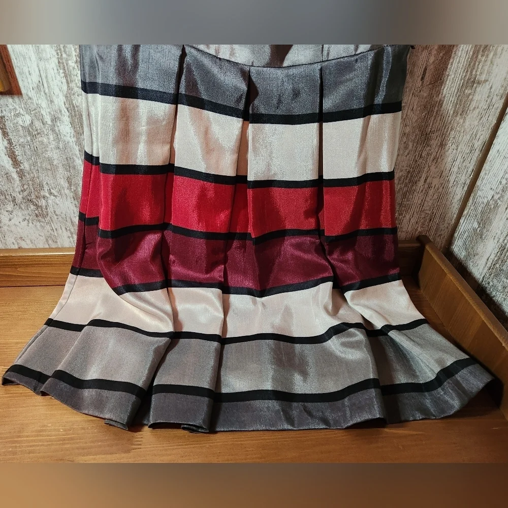 Julian Taylor Multicolor Striped Midi Dress Red Gray White Burgundy Sleeveless
